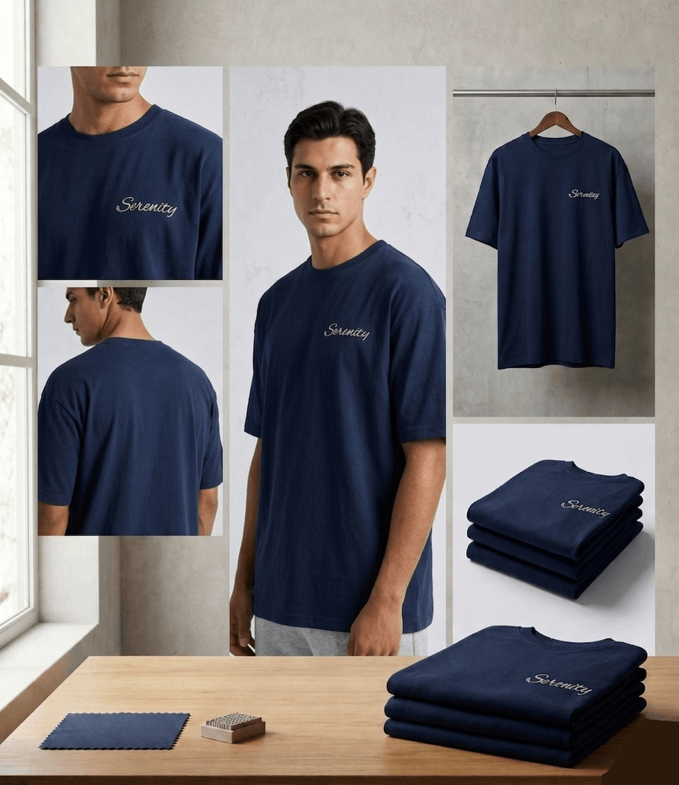 Oversized Cotton T-Shirt Front Printed - Ocean Navy
