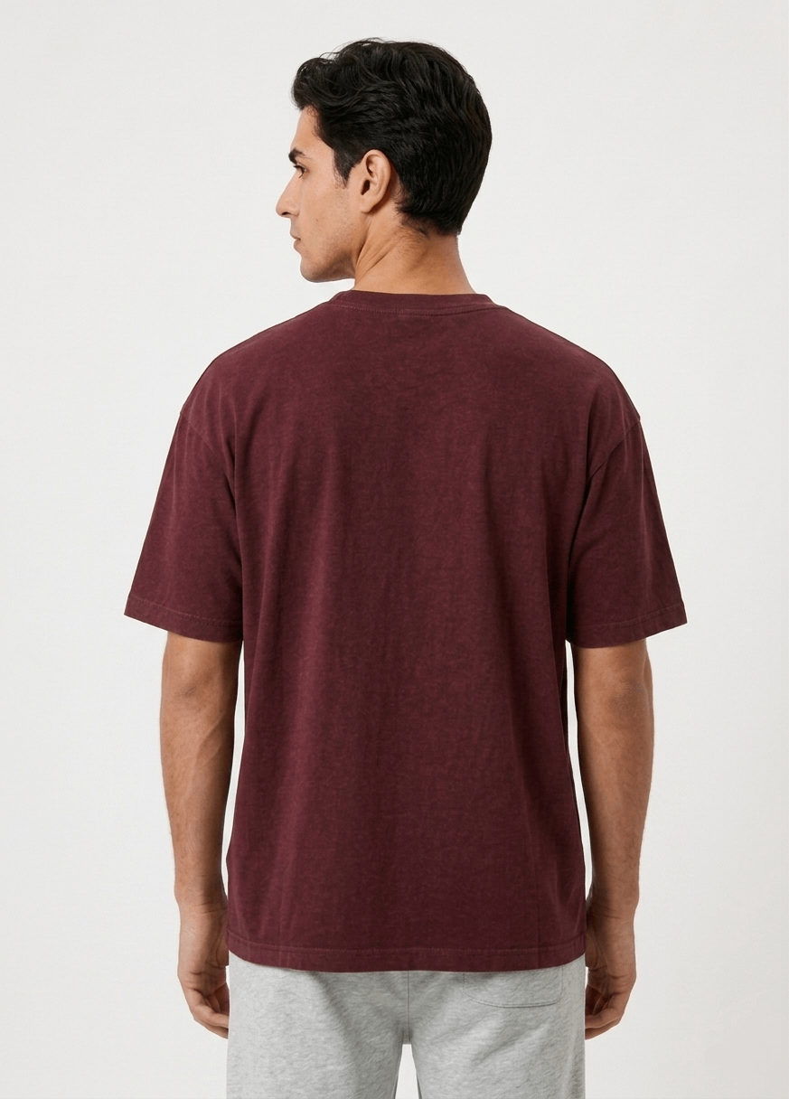 Oversized Cotton T-Shirt Front Printed - Deep Garnet