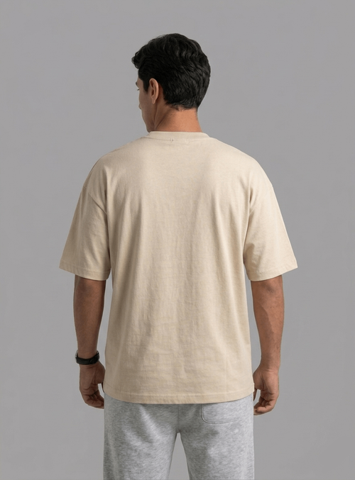 Oversized Cotton T-Shirt  Front Printed - Beach Sand