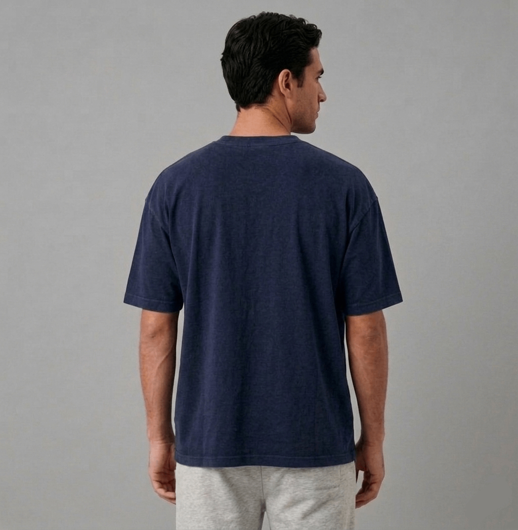 Oversized Cotton T-Shirt Front Printed - Ocean Navy