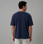 Oversized Cotton T-Shirt Front Printed - Ocean Navy
