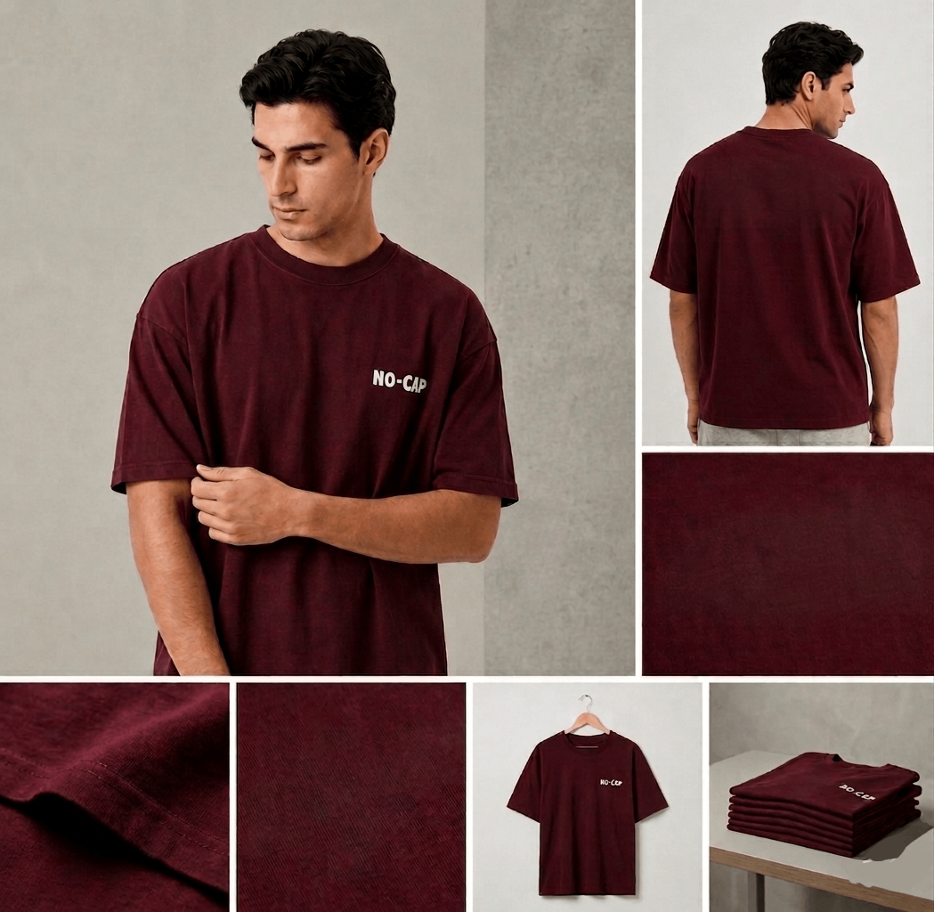 Oversized Cotton T-Shirt Front Printed - Deep Garnet