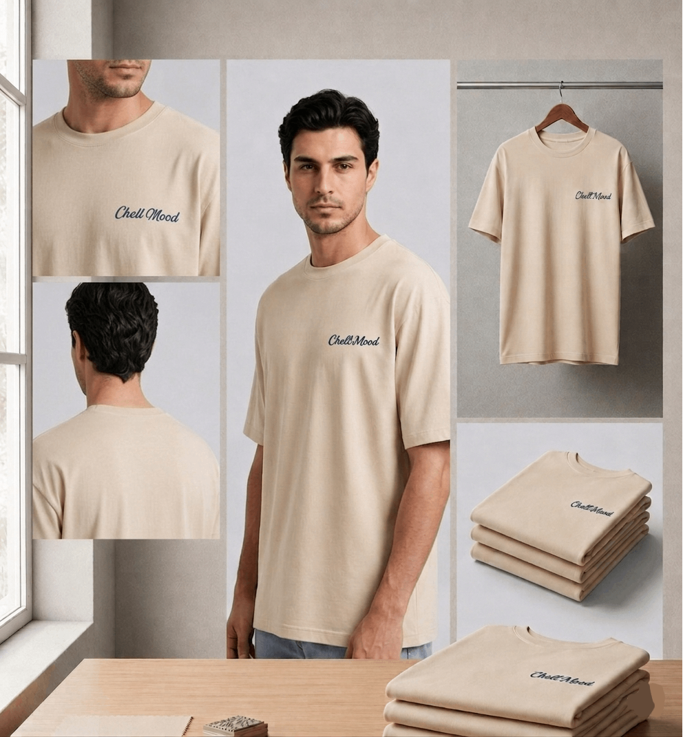 Oversized Cotton T-Shirt  Front Printed - Beach Sand