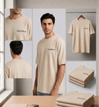 Oversized Cotton T-Shirt  Front Printed - Beach Sand